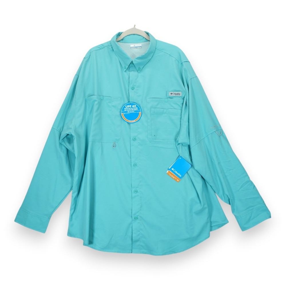 NWT Columbia PFG Shirt Mens‎ XXL Blue Long Sleeve Fishing Omni-Shade UPF